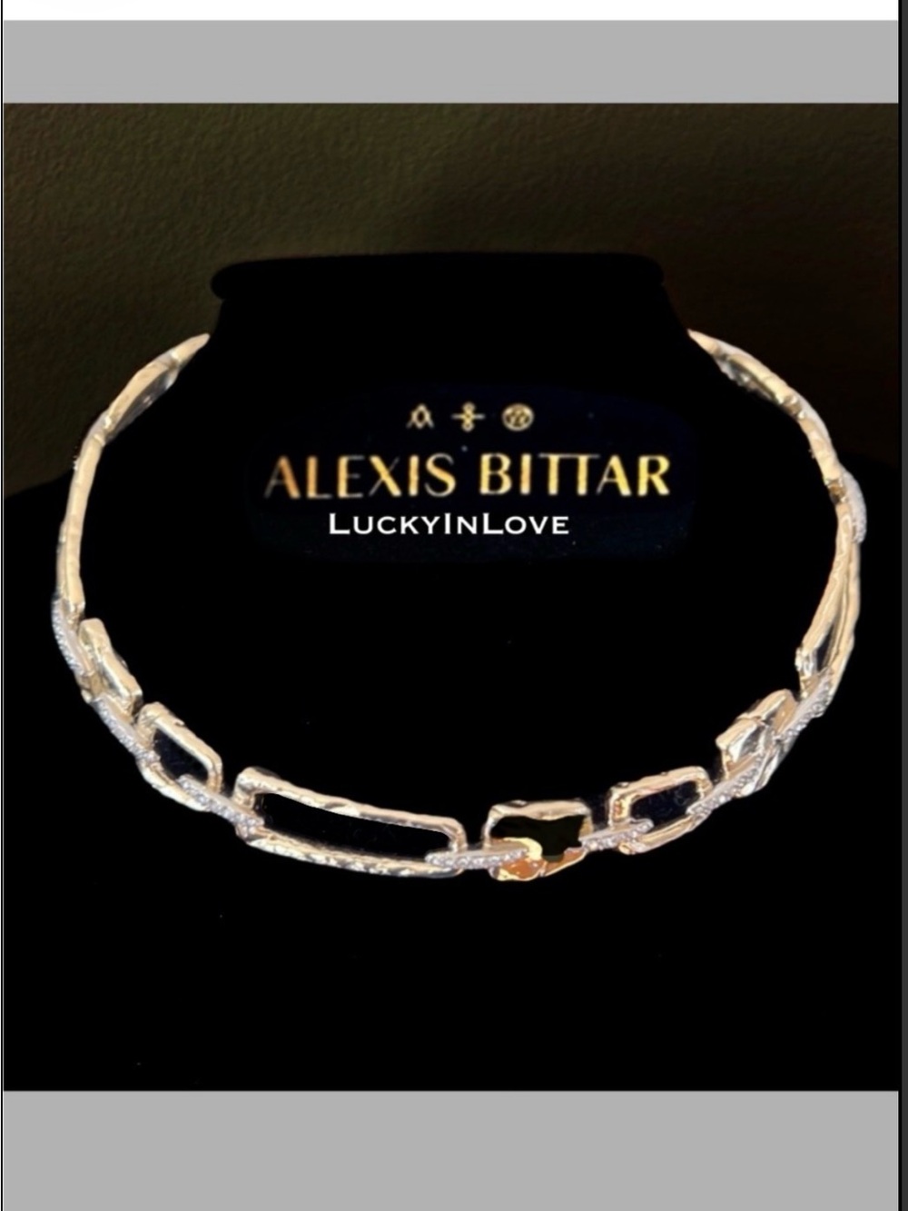 ALEXIS BITTAR • Gold Silver Chain Link Crystal Abstract Buckle Choker Necklace